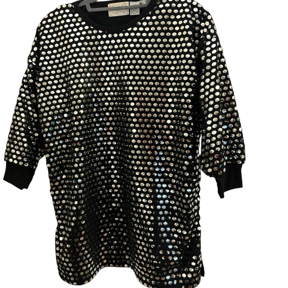 Fatigati Vintage Mirrored Black Top Blouse Disco Y2K Whimsygoth Ladies M
